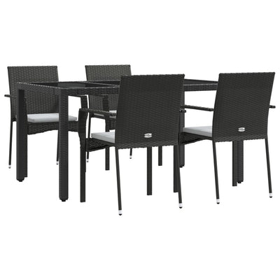 5 Piece Garden Dining Set with Cushions Black Poly Rattan Payday Deals
