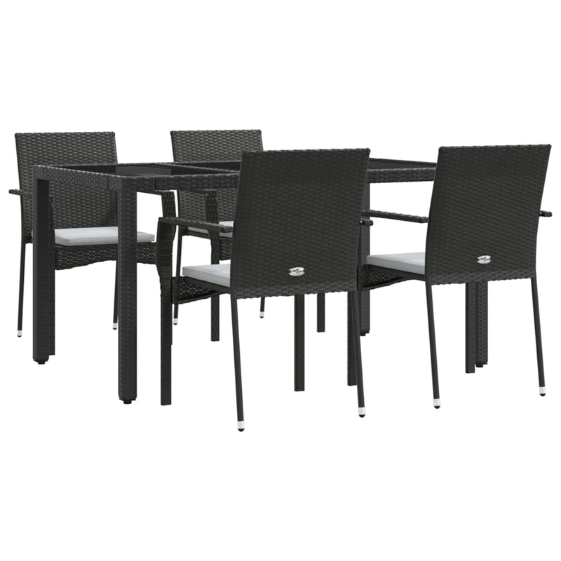5 Piece Garden Dining Set with Cushions Black Poly Rattan Payday Deals