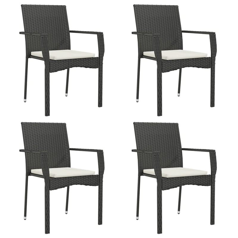 5 Piece Garden Dining Set with Cushions Black Poly Rattan Payday Deals