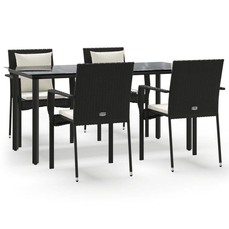 5 Piece Garden Dining Set with Cushions Black Poly Rattan Payday Deals