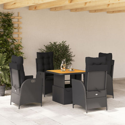 5 Piece Garden Dining Set with Cushions Black Poly Rattan Payday Deals