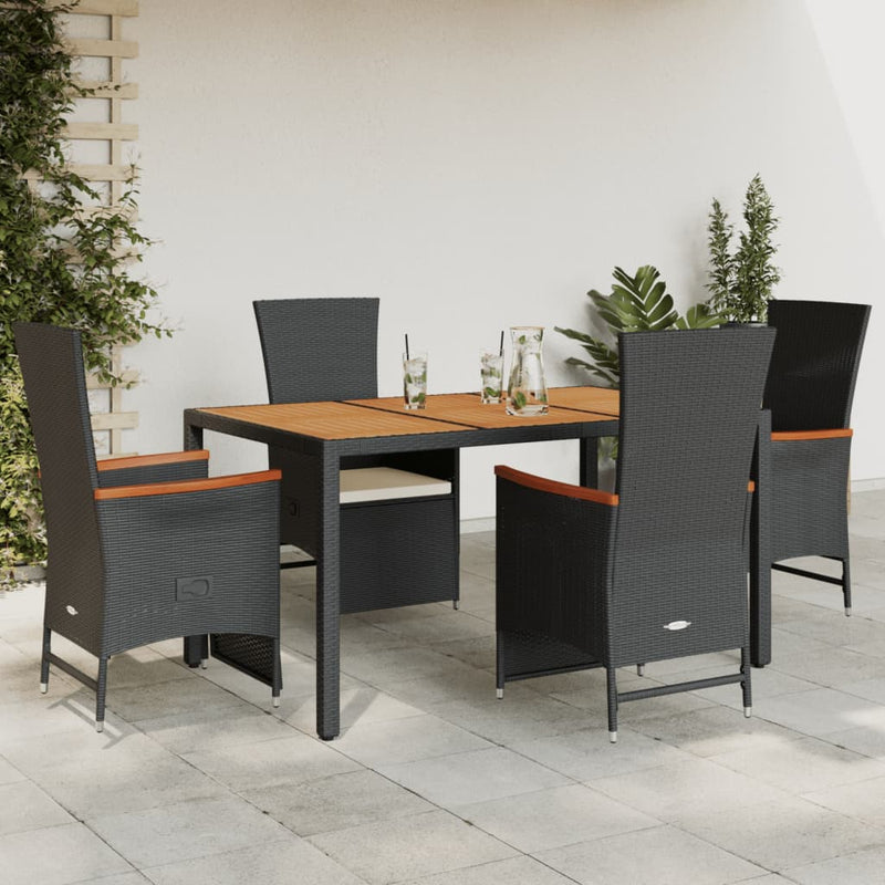 5 Piece Garden Dining Set with Cushions Black Poly Rattan Payday Deals