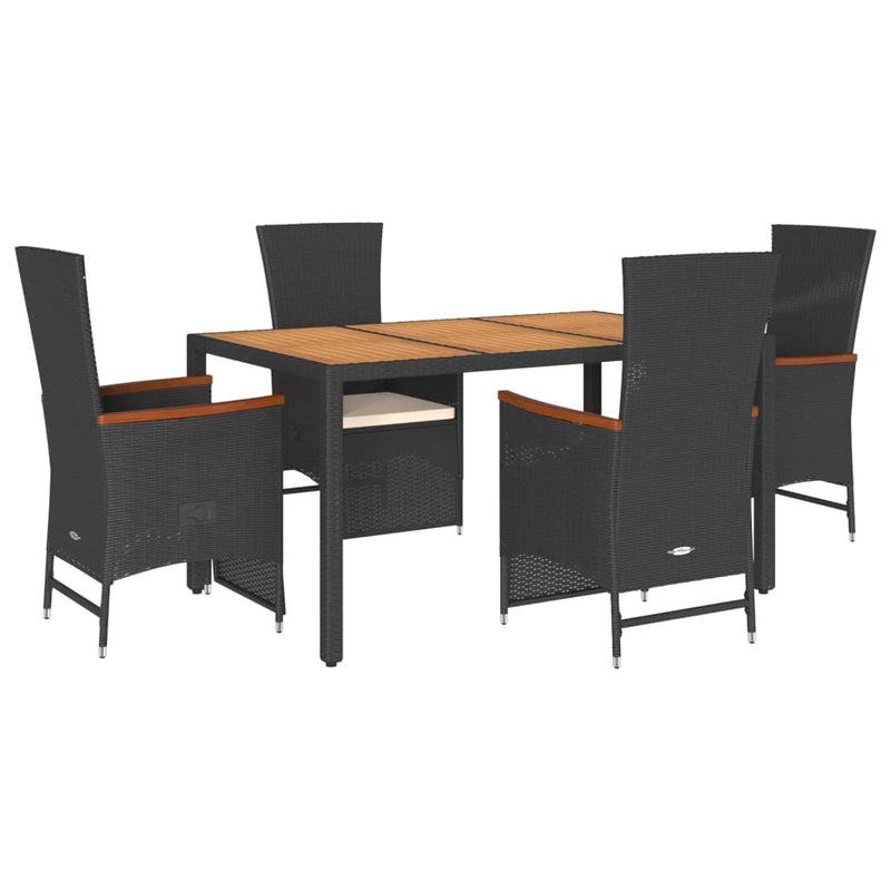 5 Piece Garden Dining Set with Cushions Black Poly Rattan Payday Deals