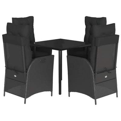 5 Piece Garden Dining Set with Cushions Black Poly Rattan Payday Deals