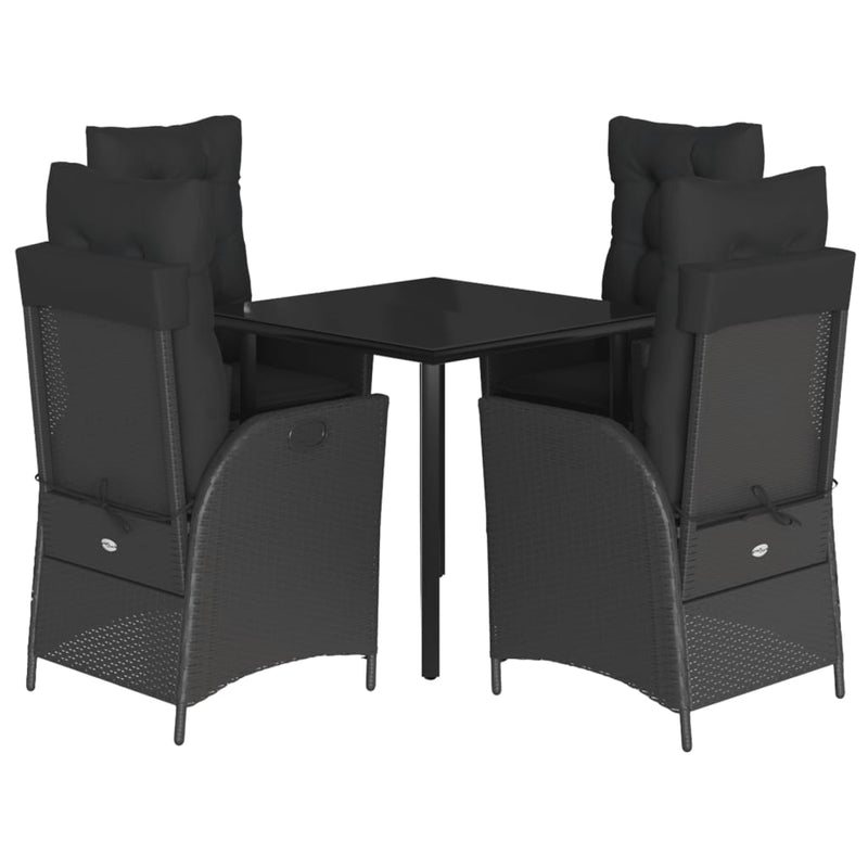 5 Piece Garden Dining Set with Cushions Black Poly Rattan Payday Deals