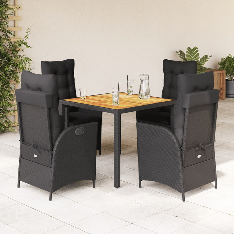 5 Piece Garden Dining Set with Cushions Black Poly Rattan Payday Deals