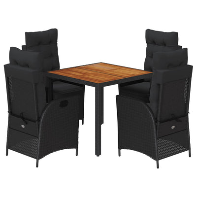 5 Piece Garden Dining Set with Cushions Black Poly Rattan Payday Deals