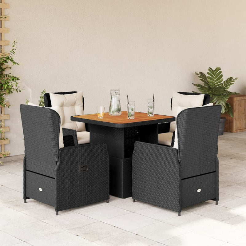 5 Piece Garden Dining Set with Cushions Black Poly Rattan Payday Deals