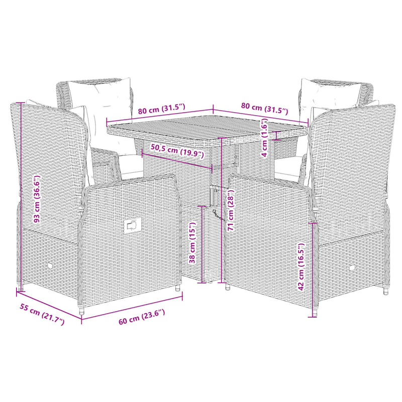 5 Piece Garden Dining Set with Cushions Black Poly Rattan Payday Deals