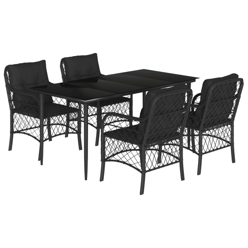 5 Piece Garden Dining Set with Cushions Black Poly Rattan Payday Deals