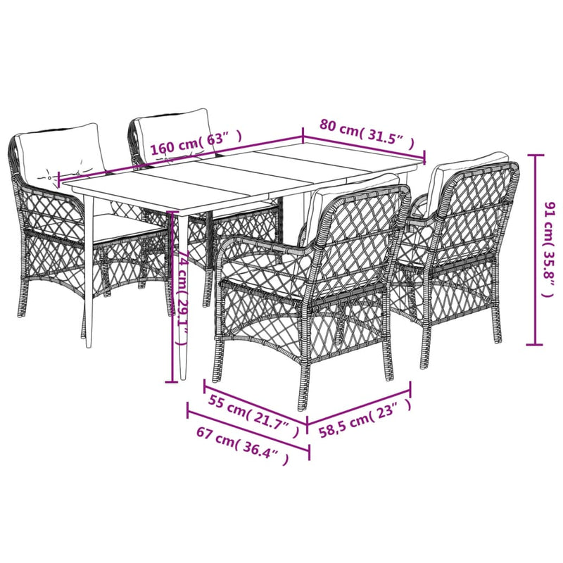 5 Piece Garden Dining Set with Cushions Black Poly Rattan Payday Deals