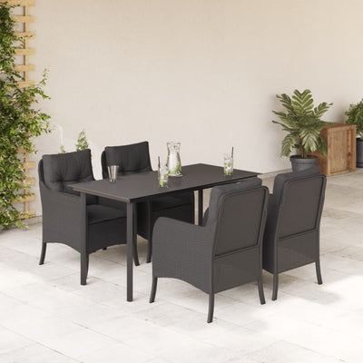 5 Piece Garden Dining Set with Cushions Black Poly Rattan