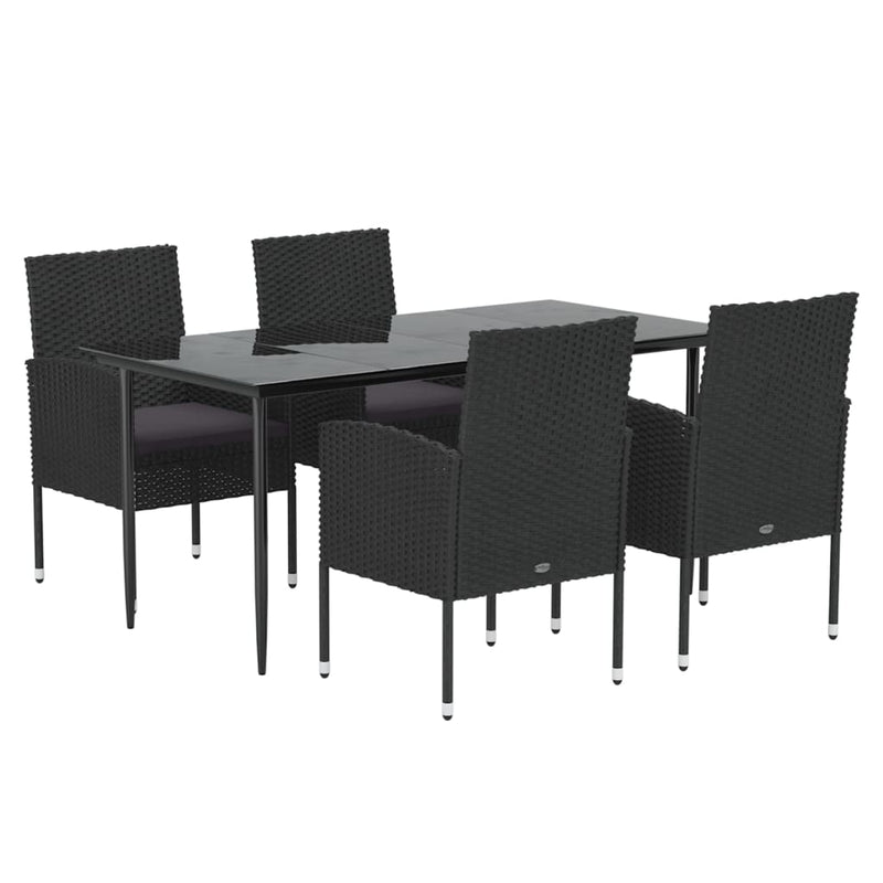 5 Piece Garden Dining Set with Cushions Black Poly Rattan Payday Deals