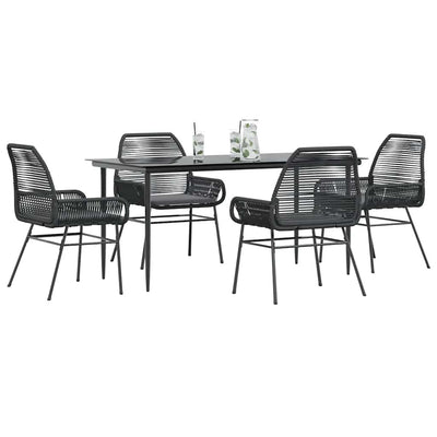 5 Piece Garden Dining Set with Cushions Black Poly Rattan Glass Payday Deals
