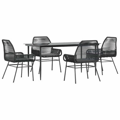 5 Piece Garden Dining Set with Cushions Black Poly Rattan Glass Payday Deals