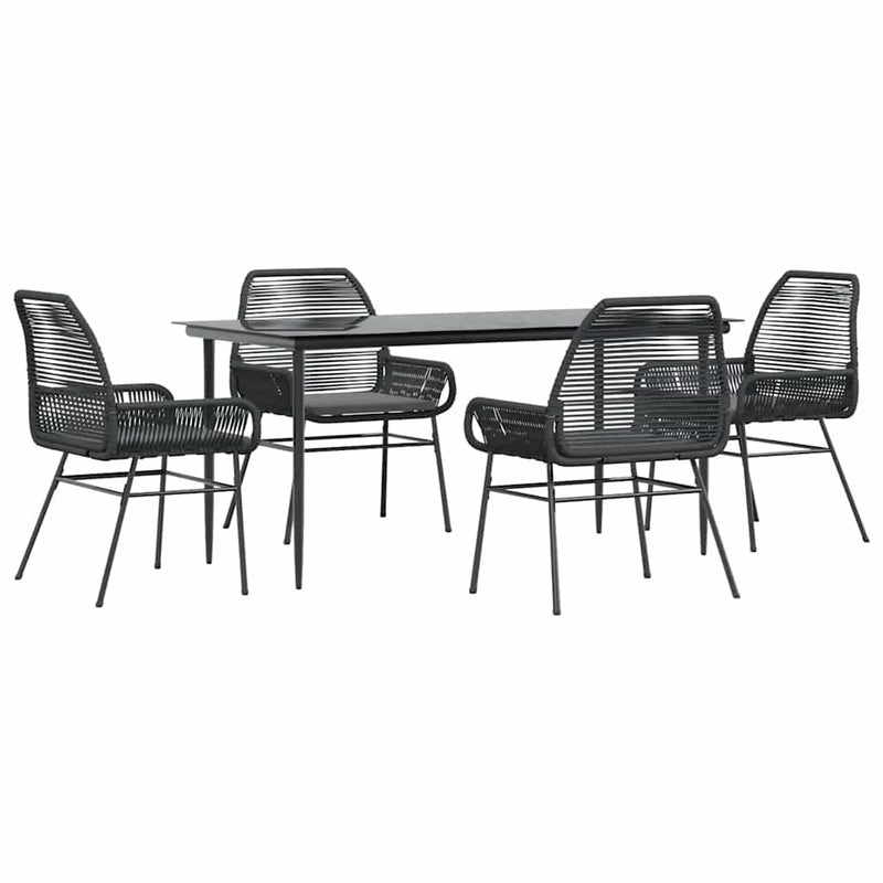 5 Piece Garden Dining Set with Cushions Black Poly Rattan Glass Payday Deals