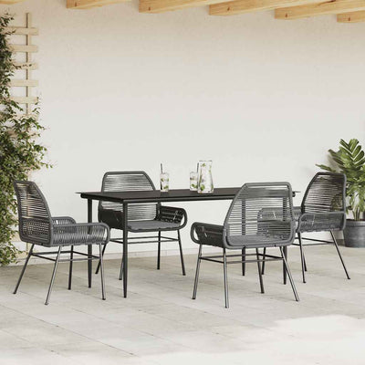 5 Piece Garden Dining Set with Cushions Black Poly Rattan Glass Payday Deals