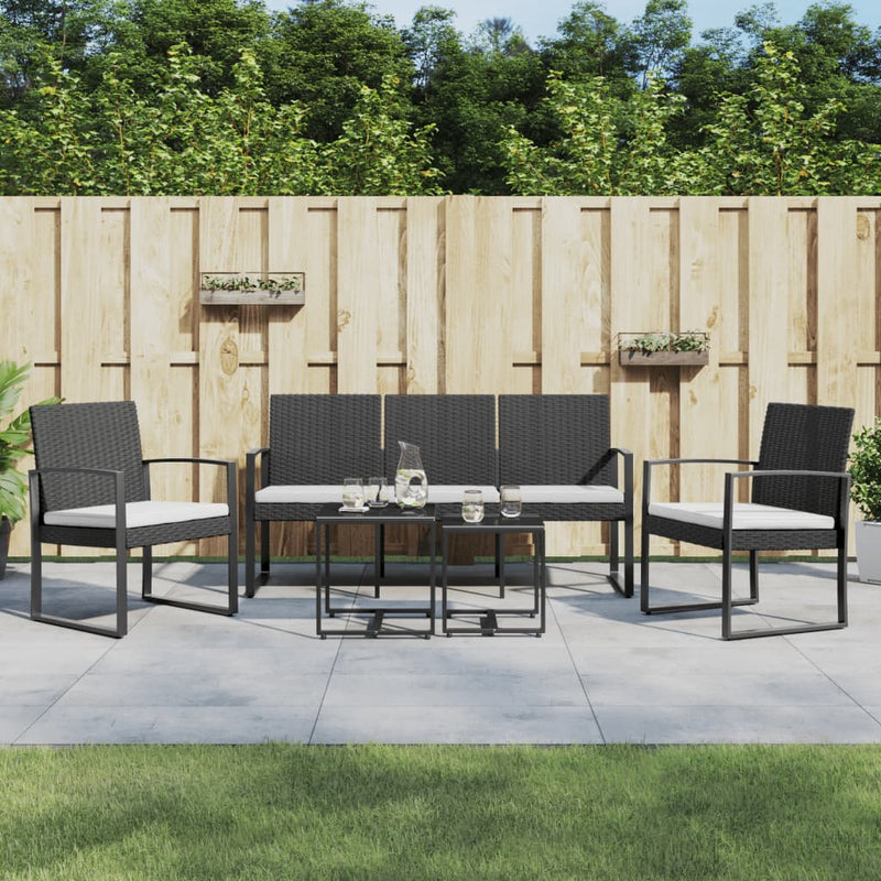 5 piece Garden Dining Set with Cushions Black PP Rattan Payday Deals