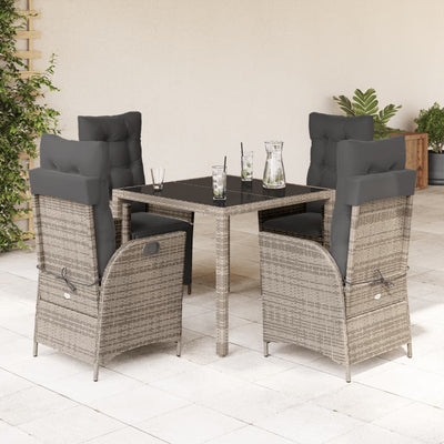 5 Piece Garden Dining Set with Cushions Grey Poly Rattan