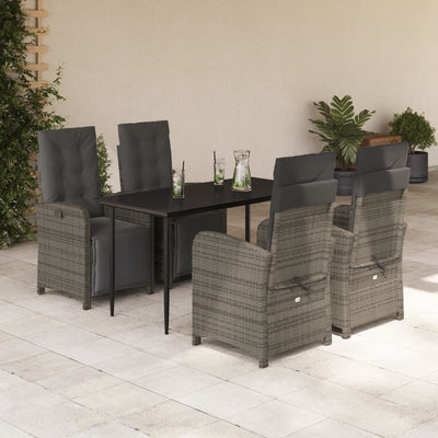 5 Piece Garden Dining Set with Cushions Grey Poly Rattan Payday Deals