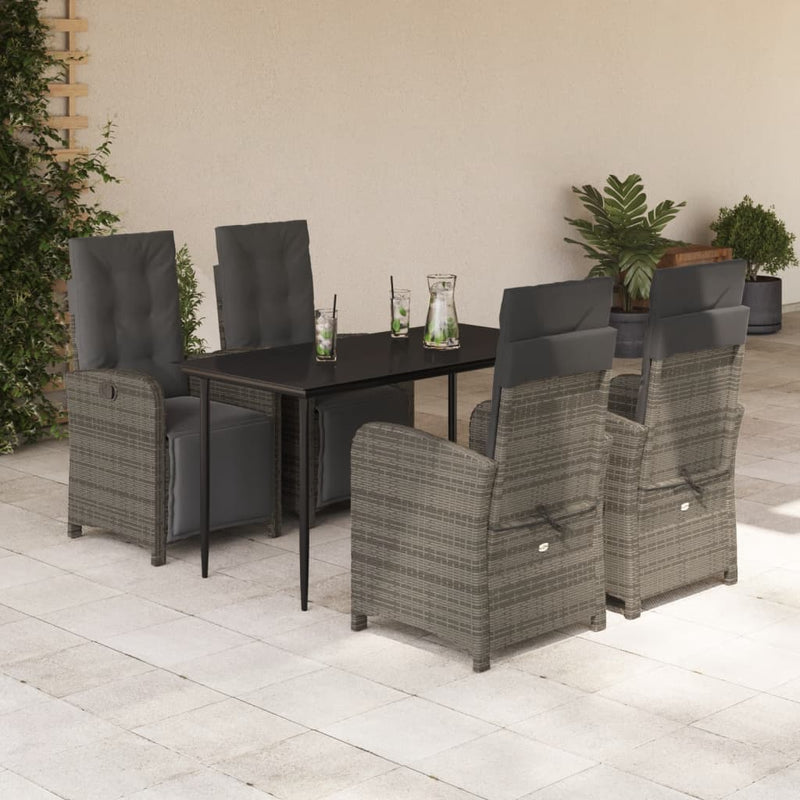 5 Piece Garden Dining Set with Cushions Grey Poly Rattan Payday Deals