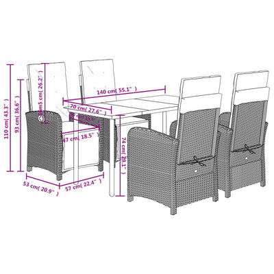 5 Piece Garden Dining Set with Cushions Grey Poly Rattan Payday Deals