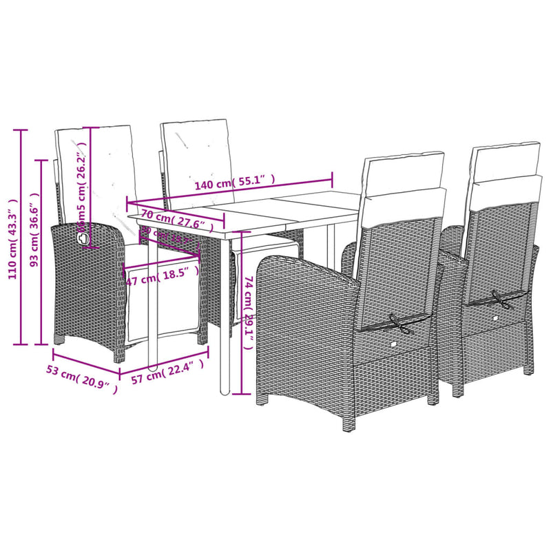 5 Piece Garden Dining Set with Cushions Grey Poly Rattan Payday Deals