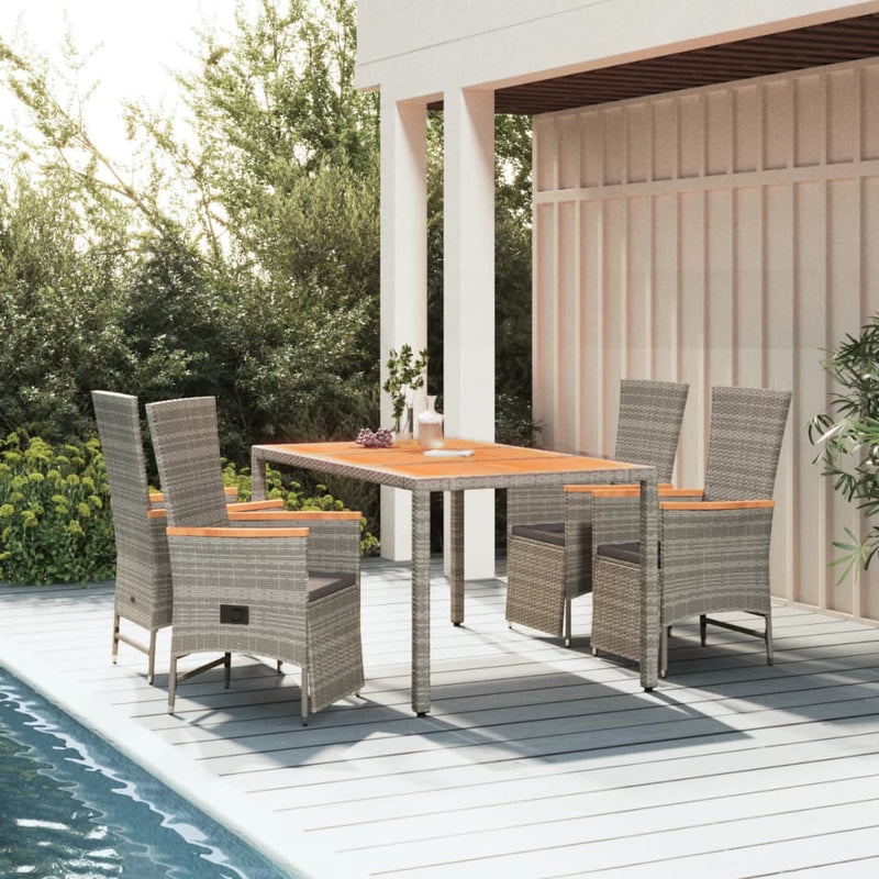 5 Piece Garden Dining Set with Cushions Grey Poly Rattan Payday Deals
