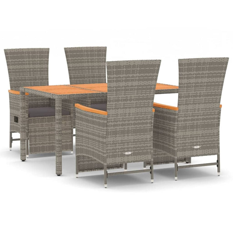 5 Piece Garden Dining Set with Cushions Grey Poly Rattan Payday Deals