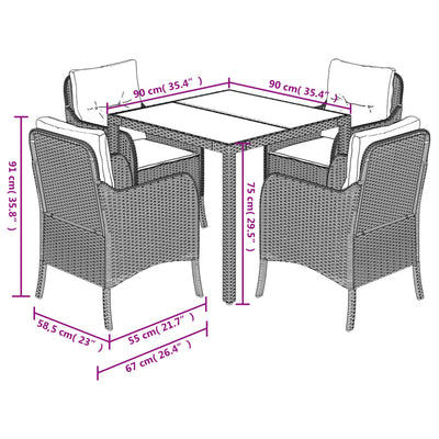 5 Piece Garden Dining Set with Cushions Grey Poly Rattan Payday Deals