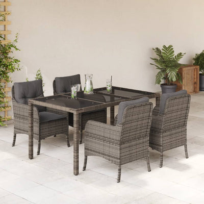 5 Piece Garden Dining Set with Cushions Grey Poly Rattan Payday Deals