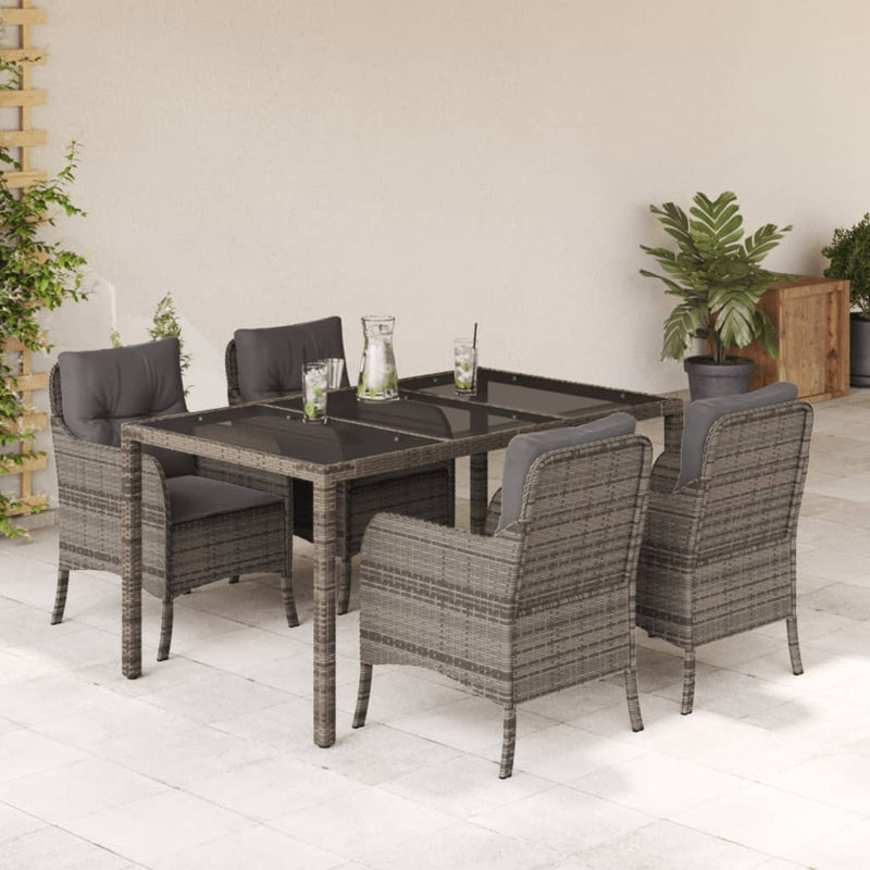 5 Piece Garden Dining Set with Cushions Grey Poly Rattan Payday Deals