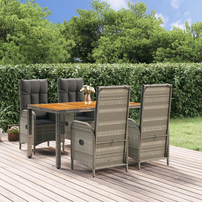 5 Piece Garden Dining Set with Cushions Grey Poly Rattan Payday Deals