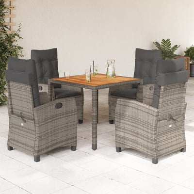5 Piece Garden Dining Set with Cushions Grey Poly Rattan Payday Deals