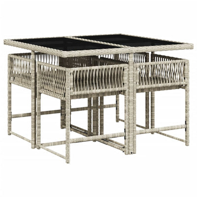 5 Piece Garden Dining Set with Cushions Light Grey Poly Rattan Payday Deals