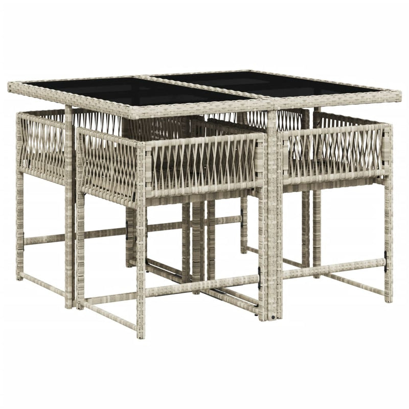 5 Piece Garden Dining Set with Cushions Light Grey Poly Rattan Payday Deals