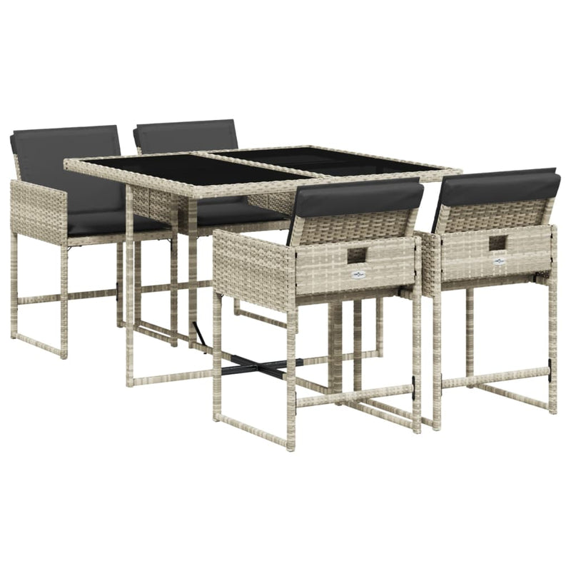 5 Piece Garden Dining Set with Cushions Light Grey Poly Rattan Payday Deals