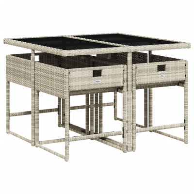 5 Piece Garden Dining Set with Cushions Light Grey Poly Rattan Payday Deals