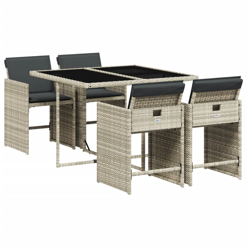 5 Piece Garden Dining Set with Cushions Light Grey Poly Rattan Payday Deals