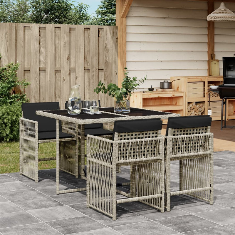 5 Piece Garden Dining Set with Cushions Light Grey Poly Rattan Payday Deals