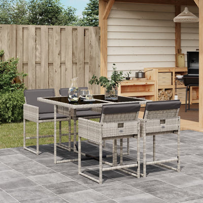 5 Piece Garden Dining Set with Cushions Light Grey Poly Rattan Payday Deals