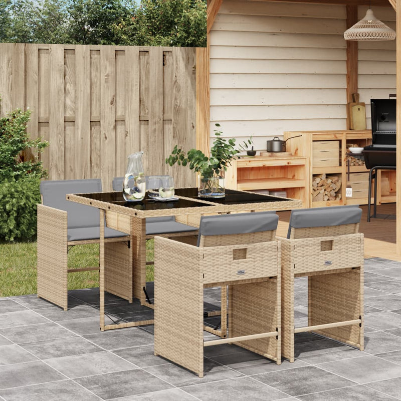 5 Piece Garden Dining Set with Cushions Mix Beige Poly Rattan Payday Deals