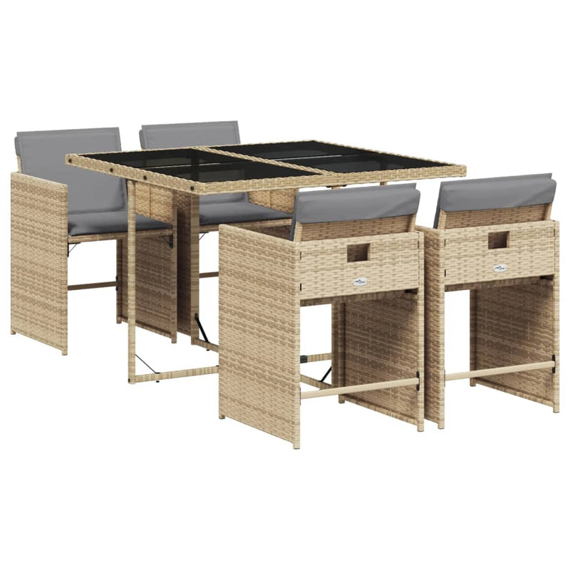 5 Piece Garden Dining Set with Cushions Mix Beige Poly Rattan Payday Deals