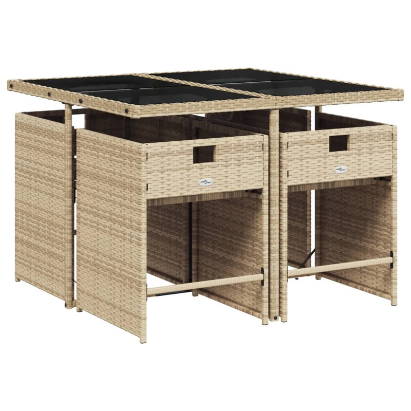 5 Piece Garden Dining Set with Cushions Mix Beige Poly Rattan Payday Deals