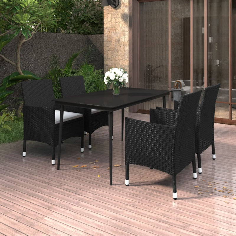 5 Piece Garden Dining Set with Cushions Poly Rattan and Glass Payday Deals