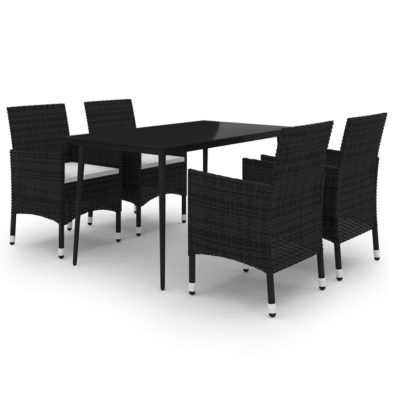 5 Piece Garden Dining Set with Cushions Poly Rattan and Glass Payday Deals