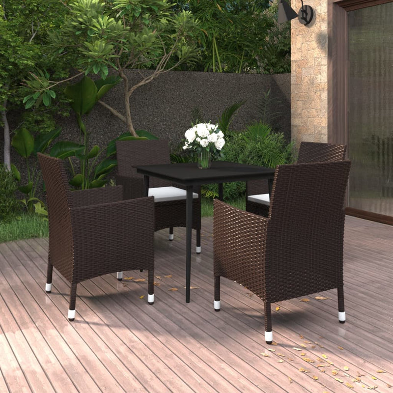 5 Piece Garden Dining Set with Cushions Poly Rattan and Glass Payday Deals