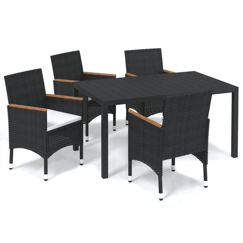 5 Piece Garden Dining Set with Cushions Poly Rattan Black Payday Deals