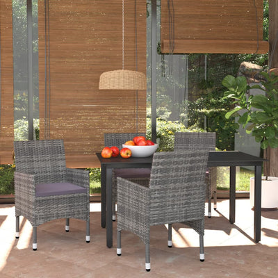 5 Piece Garden Dining Set with Cushions Poly Rattan Grey