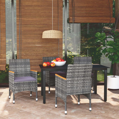 5 Piece Garden Dining Set with Cushions Poly Rattan Grey Payday Deals